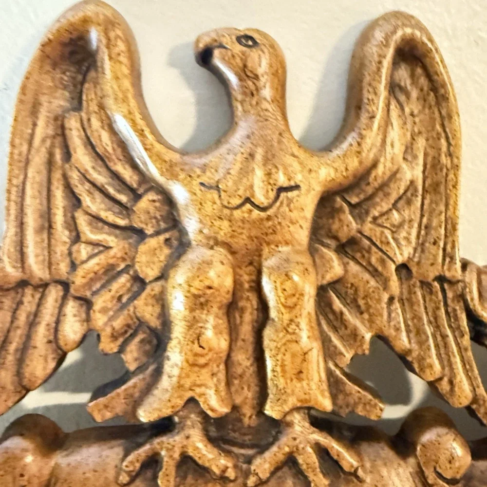 Vintage Rock Maple Eagle Mirror Carved  French Colonial Revival Wall Decor MCM